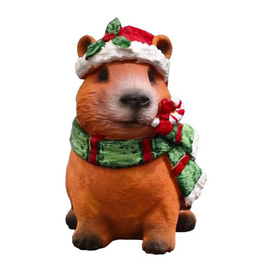 Whimsical Animal Ornaments for Courtyard Christmas Capybara Resin Figurine, Statue with Santa Hat Scarf Wreath, Artistic Crafts Windowsill