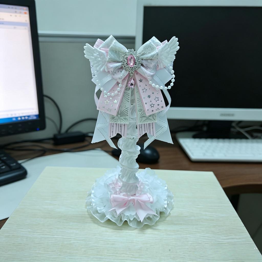 Nuevo Lindo Soporte para Auriculares con Alas de Ángel Personalizado con Lazo de Encaje Rosa Soporte para Auriculares Decoración de Escritorio Kawaii para Exhibición de Auriculares para Gaming