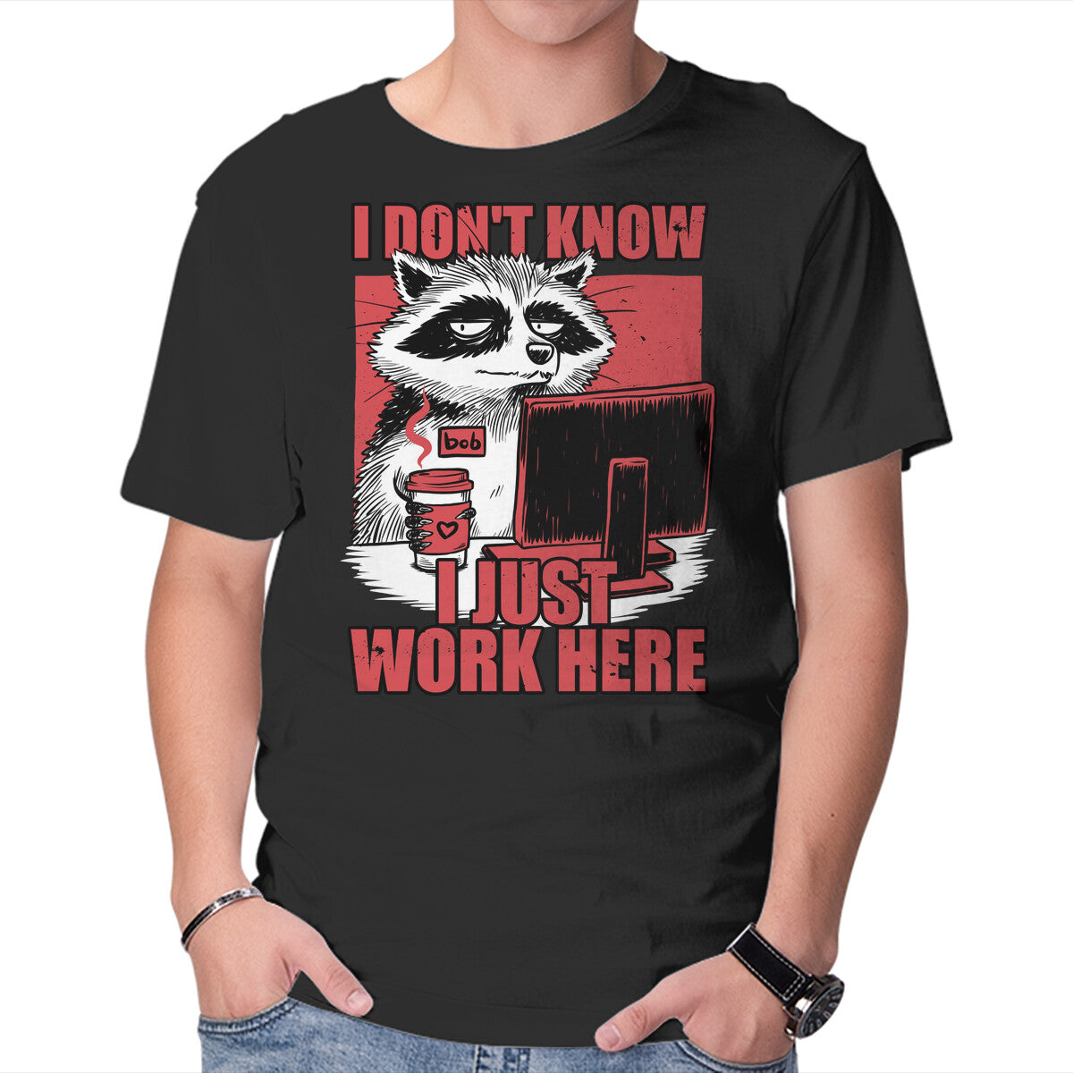 Unisex Crew Neck T-Shirt Raccoon Tired Work Graphic Short Sleeve Casual Tee XL