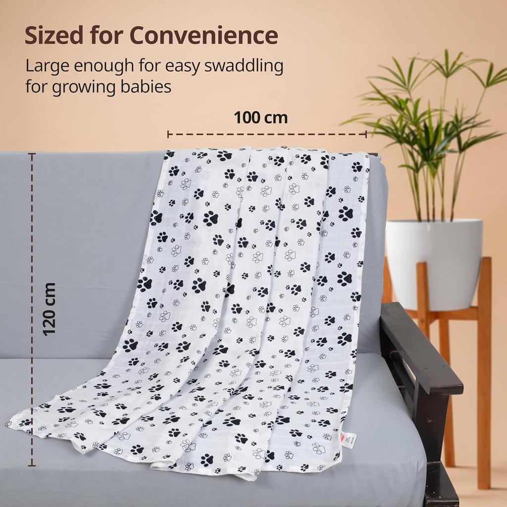 LuvLap 100% Cotton Muslin Baby Swaddle Set, Pack of 3, Breathable Soft Baby Towel Wrap for Newborns, 120cm X 100cm Animals