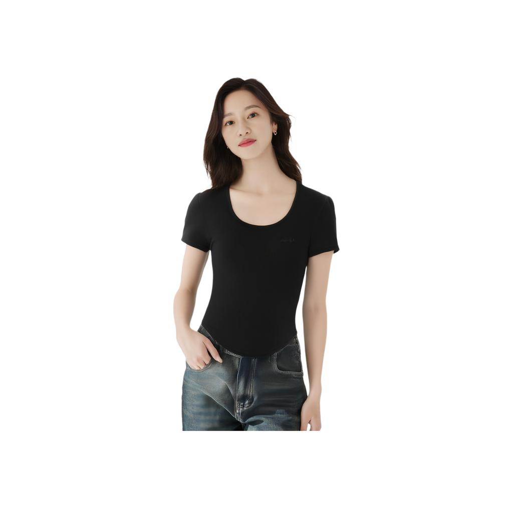 Levis Soft Casual Slim Fit Solid Color Short Sleeve T-Shirt Women Tops Black 003SU-0000