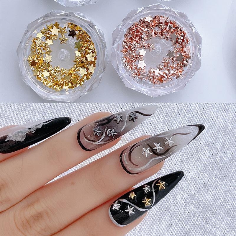 1 Kutu 3D Altın Gümüş Nail Art Pentagram Takı Metalik Çiviler Nail Charms Alaşım Düz Taban Yıldızlar Tırnak Dekorasyonu Manikür Aleti