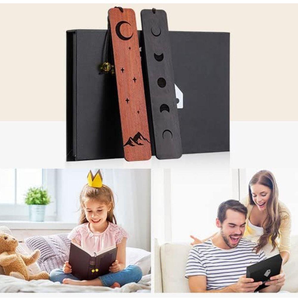 High Quality Chinese Style Bookmark Sandalwood Carving Wooden Book Mark Sun Moon Starry Mountain Book Clip Students Teachers