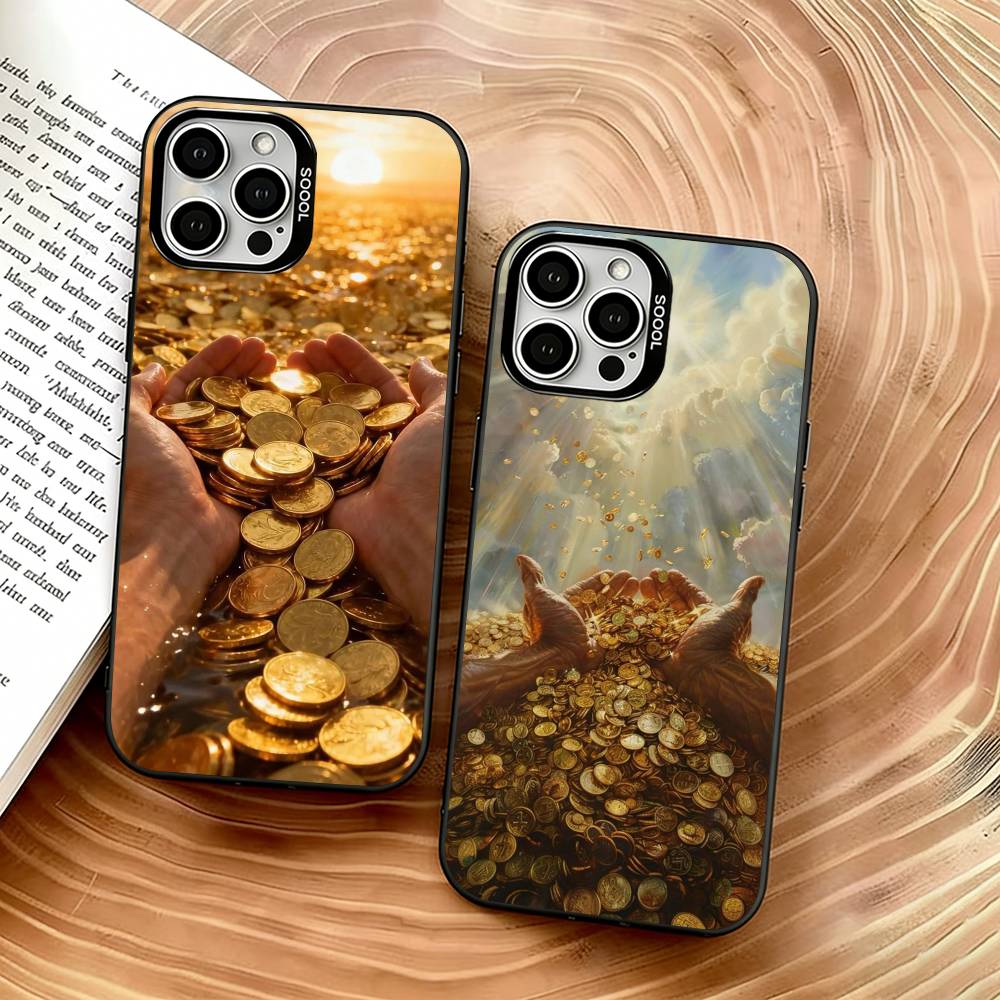 Gold Coins and Cash Phone Case For iPhone 17,16,15,14,13,12,11 Plus,Pro Max,XS,Colorful Silver Black Cover