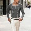 Men's Square Collar Long Sleeve Patchwork Buttons Fitted Cropped T-shirts Tops