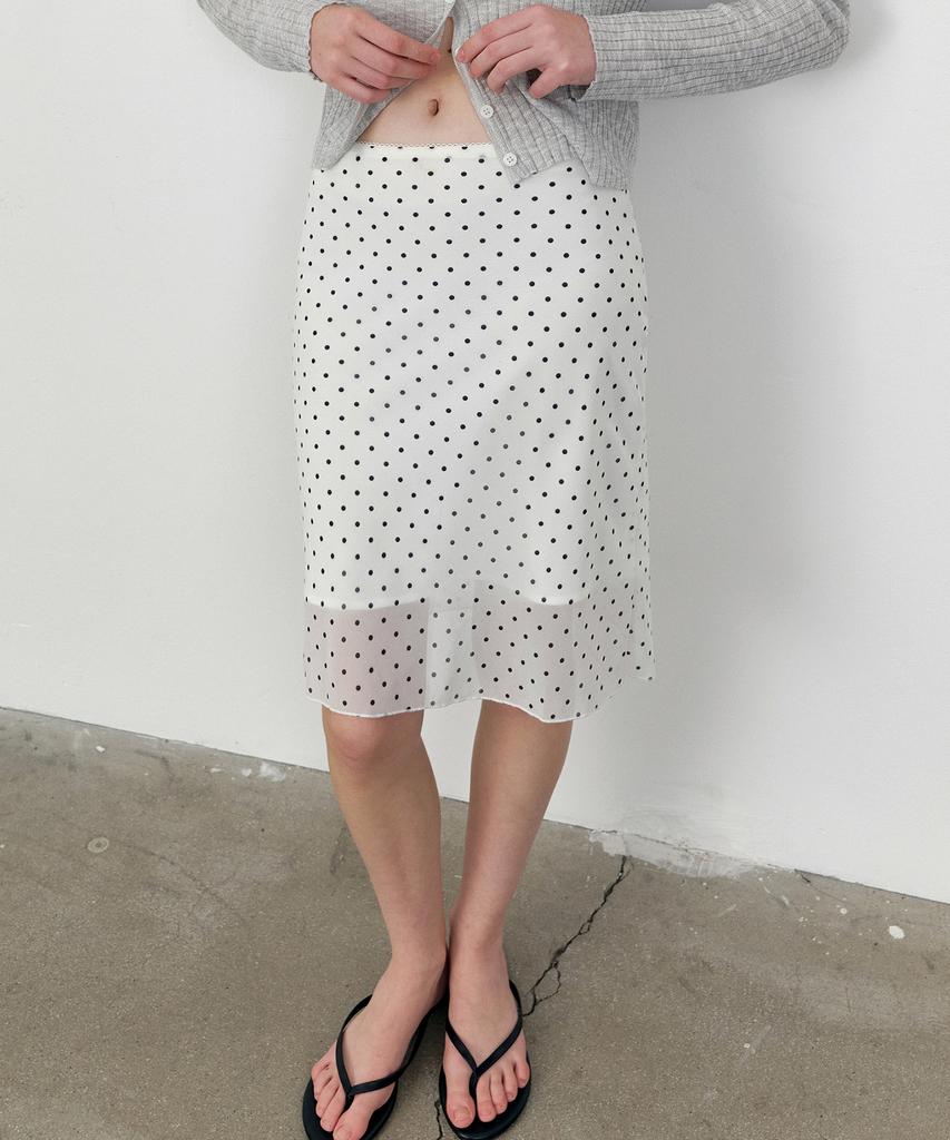 LOEIL Polka Dot Chiffon Midi Skirt_Ivory