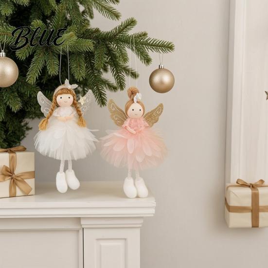 Angel Doll Decorations Pendant with Lace Mesh Skirt And Glitter Wings Decorative Holiday Tree Pendants Christmas Hanging Ornament for Home