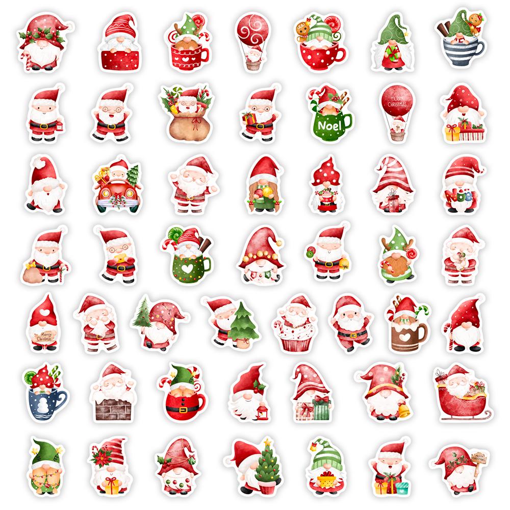 Cartoon Christmas Santa Claus Elf Gnome Stickers for DIY Crafts Kids Toys Waterproof Decal Luggage Freezer Box Bottle Decorative