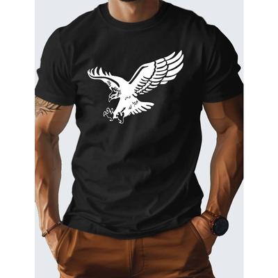 Europäische Größe Herren-T-Shirt mit Adlerdruck - Ganzjahres-Atmungsaktives Strickgewebe, Bequemes Rundhals-Freizeithemd mit zufälligem Adler- und Flugdruck