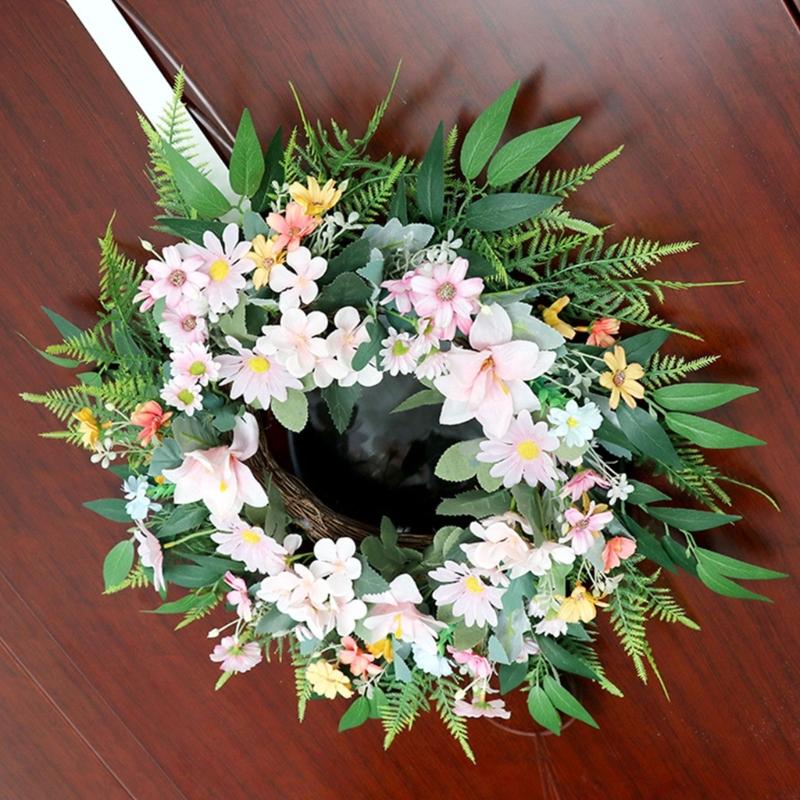 Artificial Flower with Leaves Wedding Wreath Spring Wreath Decoration for Door Window Hallway Farmhouses Home Decoration