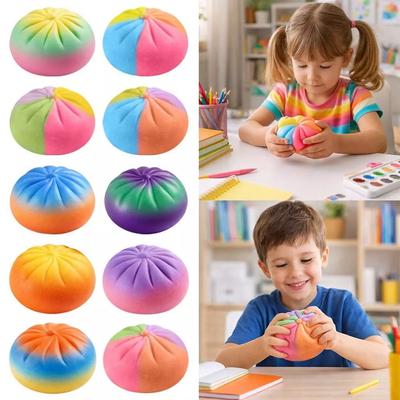Aesthetic Rainbow Bun: Realistic Food Squishy With Steamer, Creative Mechanical Fidget Clicker, Trendy Adult Hobby Gift