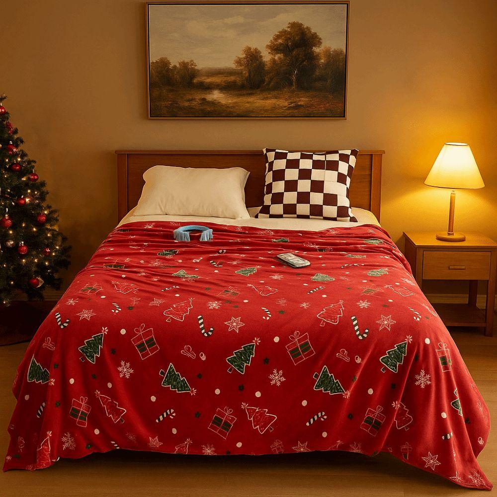 Thickened Christmas Flannel Blanket Fluffy Throw Aircon Blanket Xmas Sofa Blanket  Happy New Year
