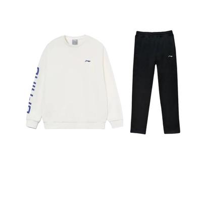 Li Ning Logo Print Fleece Lockerer Pullover Langarm Bequemes Vielseitiges Sweatshirt Set Unisex Sweatshirt Set YKLT415-1+AWDRF44-3