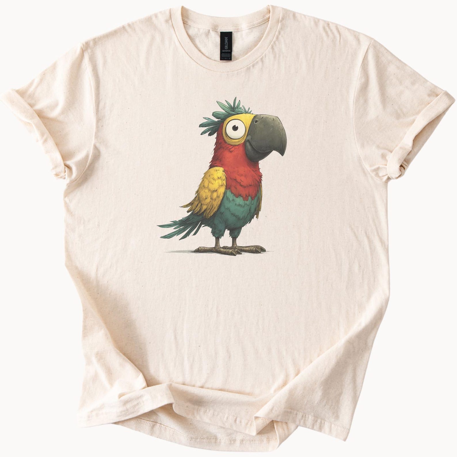 Colorful Cartoon Parrot Graphic T Shirt Funny Tropical Bird Art Tee Unique Animal Illustration Gift for Bird Lovers Casual Shirt 130