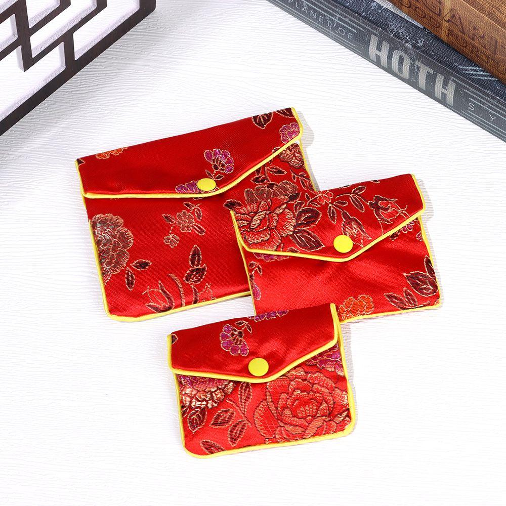 Brokat Handgefertigt Tragbar Reißverschluss Schmucktasche Aufbewahrungsbeutel Stickerei Tasche Druckknopfetui