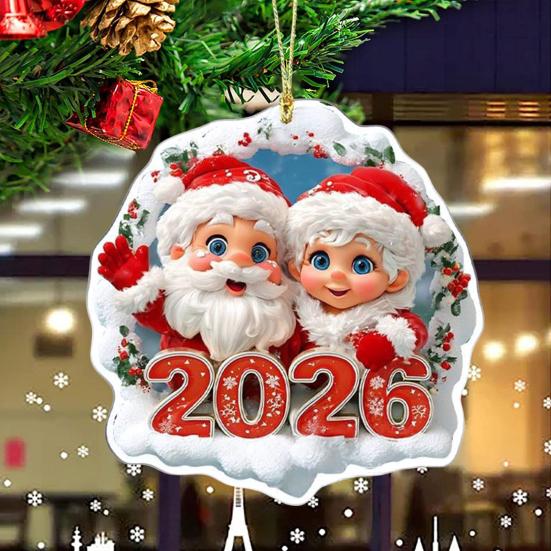 Christmas Santa Ornament 2026 Round 2D Acrylic Santa Claus Christmas Tree Ornament for Holiday New Year Home Decor