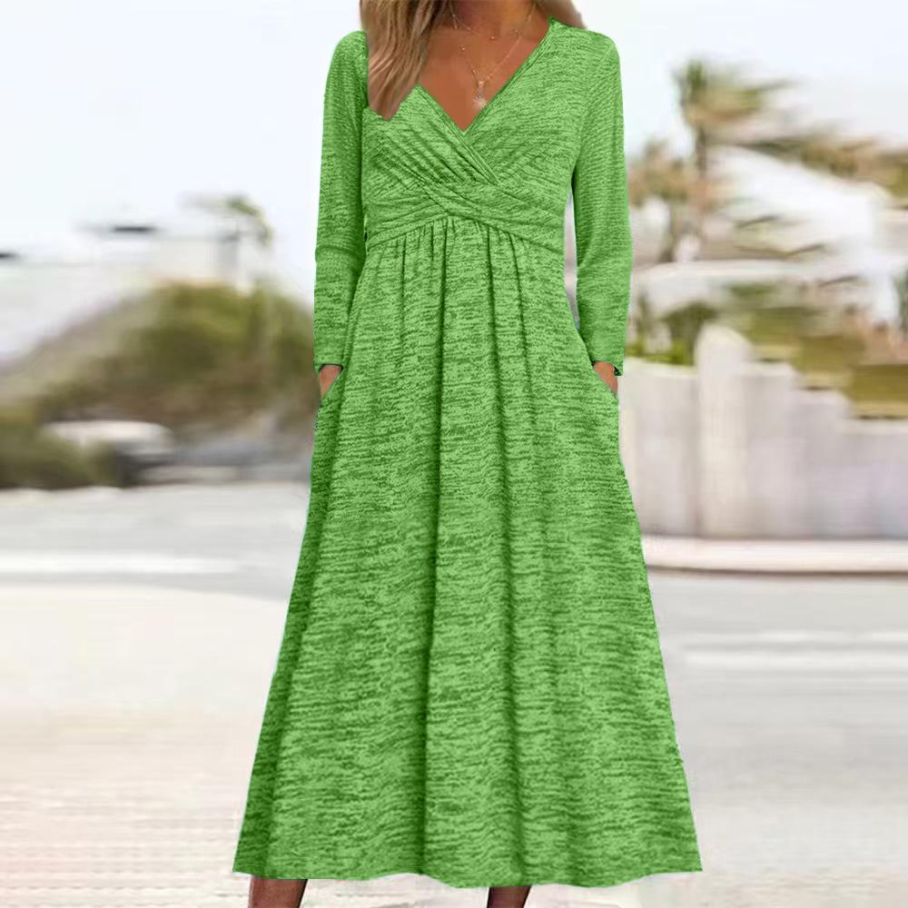 2025 European-American Long Sleeve Printed Maxi Dress with Pockets - Autumn/Winter Collection