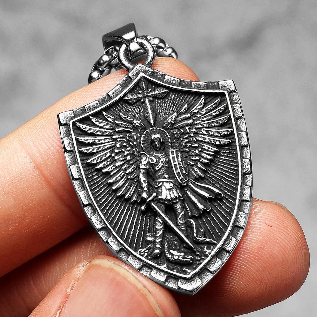Angel St.Michael Guardian Amulet Men Necklaces Stainless Steel Pendants Chains Women Jewelry Vintage Accessories Gift