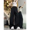 Women's High Waist Wide Leg Pants Loose Fit Korean Polka Dot Ice Silk Straight Trousers Casual Pants