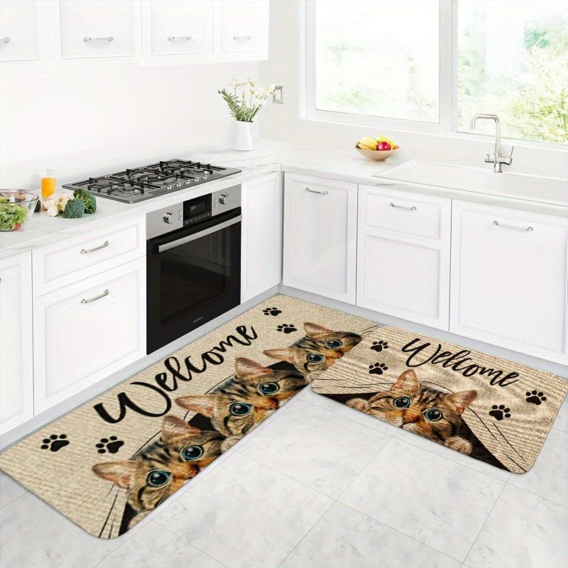 1 Stück Anti-Ermüdungs-Küchenteppiche Niedlicher Katzen-Druck Wasserdicht Rutschfest Dick Gepolsterte Küchenmatte Hochbelastbare Komfort-Stehmatte für die Küche