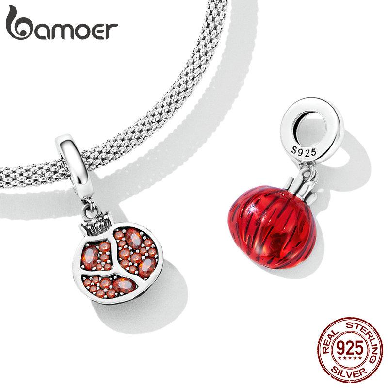 Bamoer 925 Silver Delicate Pomegranate Pendant Fit for Women DIY Bracelet & Bangle Fruit Charms Fine Jewelry BSC619