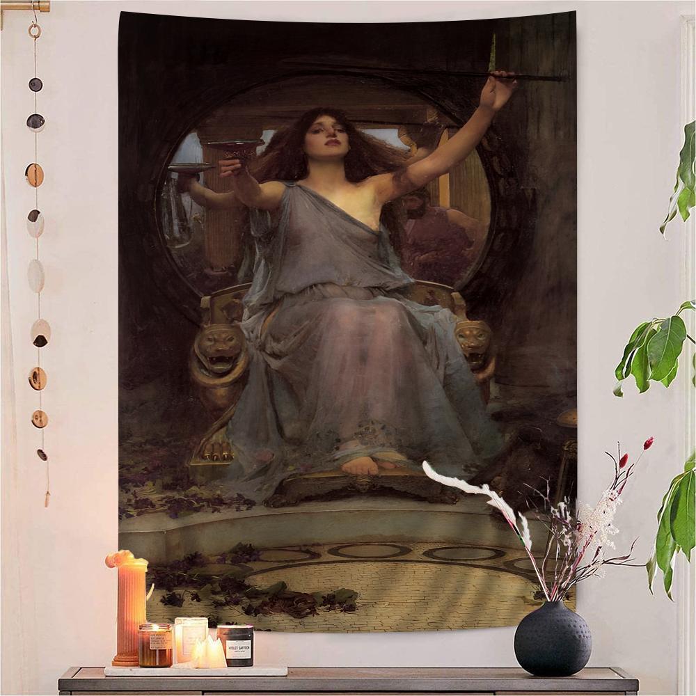 John William Waterhouse Anime Tapestry Hippie Flower Wall Carpets Dorm Decor Cheap Hippie Wall Hanging