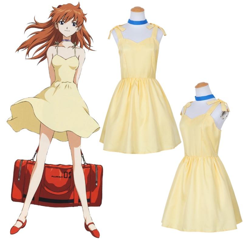 Langley Evangelion Asuka Soryu Cosplay Costume Set Halloween Party Dress Yellow