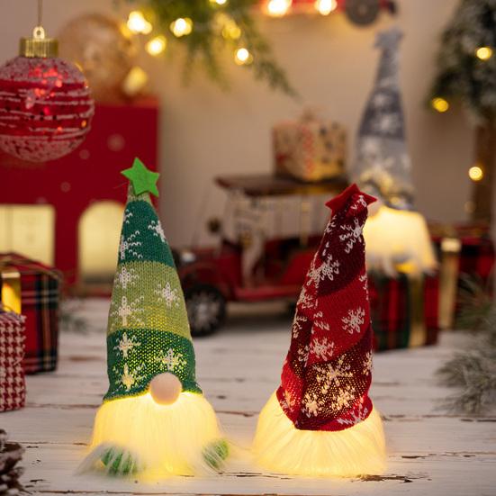 Polyester Stuffed Gnome Collectibles Lighted Christmas Doll, Knitted Figurine with LED Light, Creative Hanging Legs Sitting Ornaments Luminous Desktop