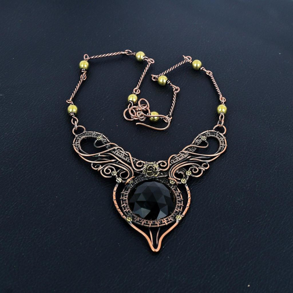 Peridot Handmade Gemstone Necklace, 999 Copper Wire Wrapped Necklace Antique Jewelry, For Engagement Gift