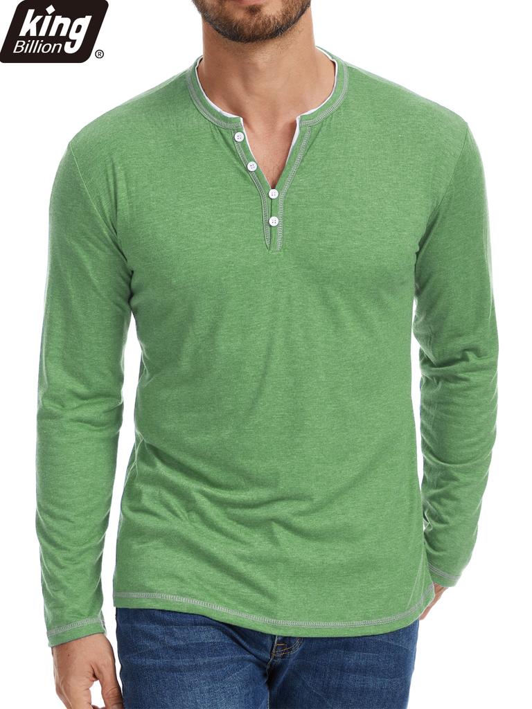 Bavlněné Pánské Ležérní Podzimní Zimní Tričko Henley s Malým Výstřihem do V s Dlouhým Rukávem Pohodlné Měkké Strečové Pulovrové Tričko