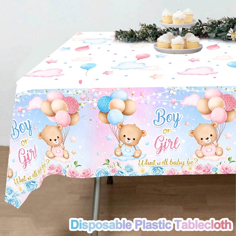Gender Reveal Party Plastic Tablecloth Boy or Girl Baby Shower Decor Newborn Table Cover He Or She Gender Reveal Party Supplies