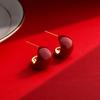 Retro Burgundy Christmas Stud Earrings for Women - Elegant Metal Design In Hong Kong Style