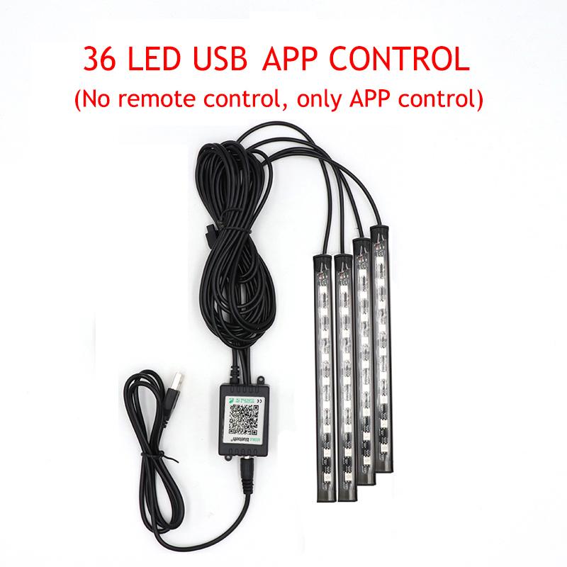 LED Car Foot Light Ambient Lamp With USB Wireless Remote Music Control Multiple Modes Automotive Interior Decorative