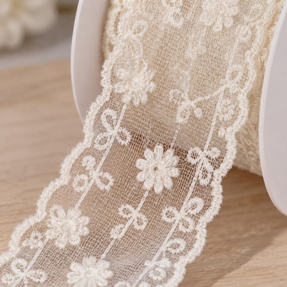 5 Yards/Roller Floral Lace Trim Ribbon Floral Embroidery Gifts Packaging Material Lace Roll Trim