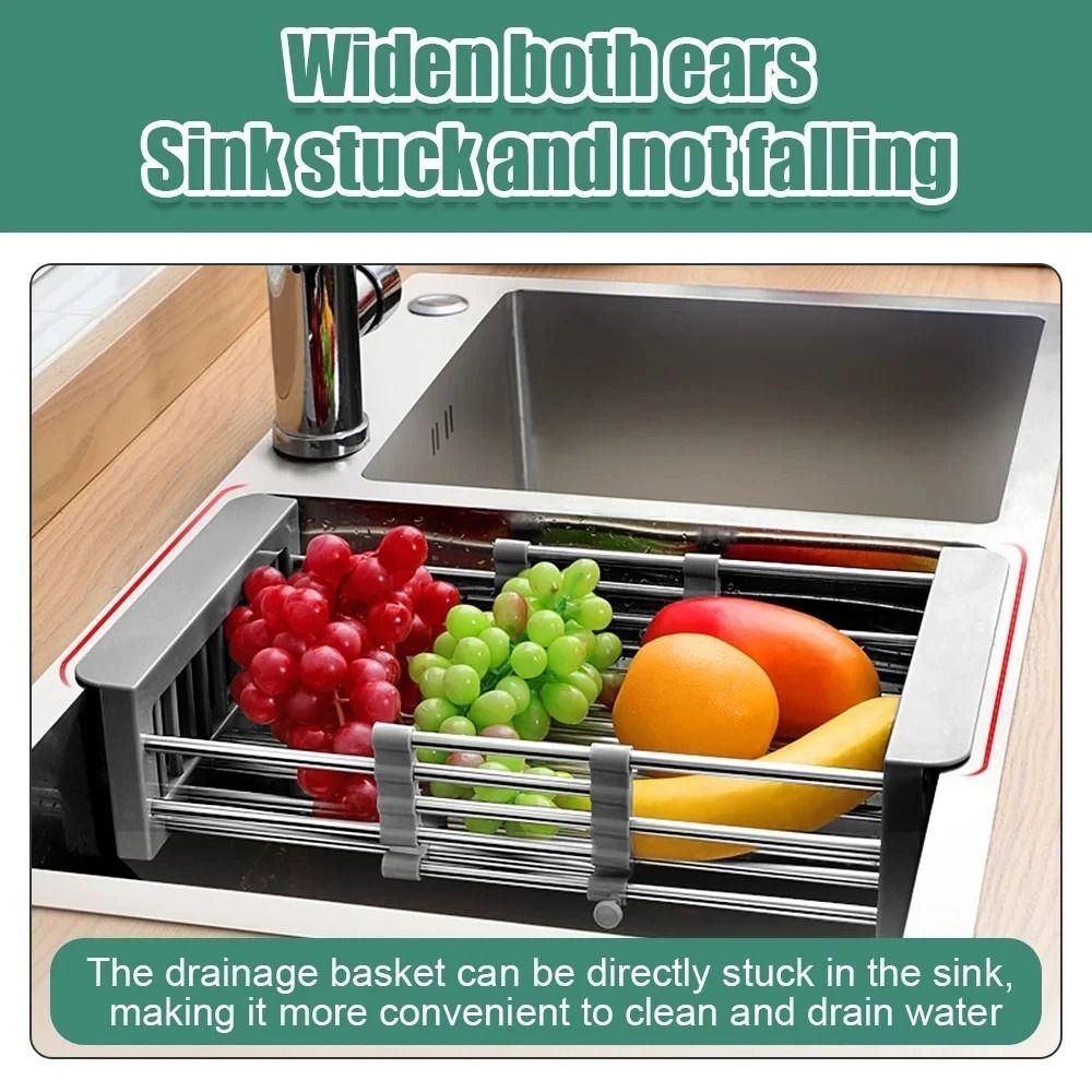 Adjustable Dish Organizer Stainless Steel Dish Washing Shelf Sink Cleaning Basket  Restaurant