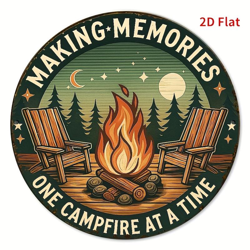 HD Tin Sign Making Memories One Campfire At A Time Round Vintage Metal Wall Art Retro Camping Decor