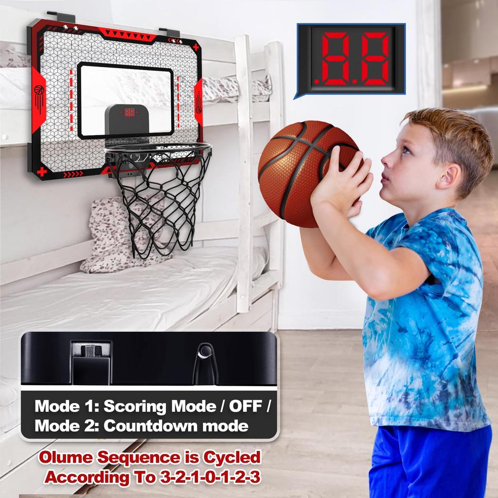 Kids' Indoor Basketball Hoop with Electronic Scoreboard, Mini Over-the-Door Basketball Hoop with 3 Balls, Basketball Sports Toy for Boys Ages 6-8,