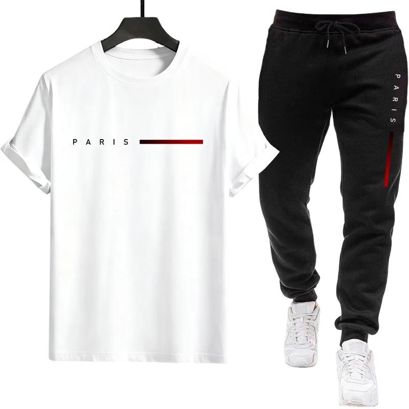 Paris Summer Men's Casual Two-Piece Set: T-shirt & Long Pants