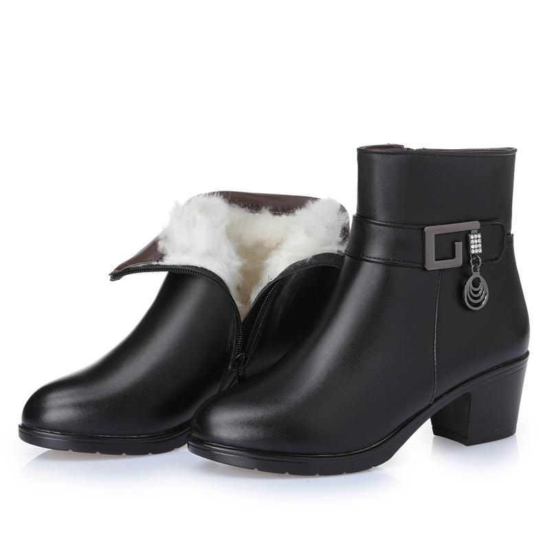 Fashion Comemore Winter Fur Boots High Heels Brown Ladies Heel Boot Adult Fashion Women's Shoes 2025 Genuine Leather Warm Booties Black