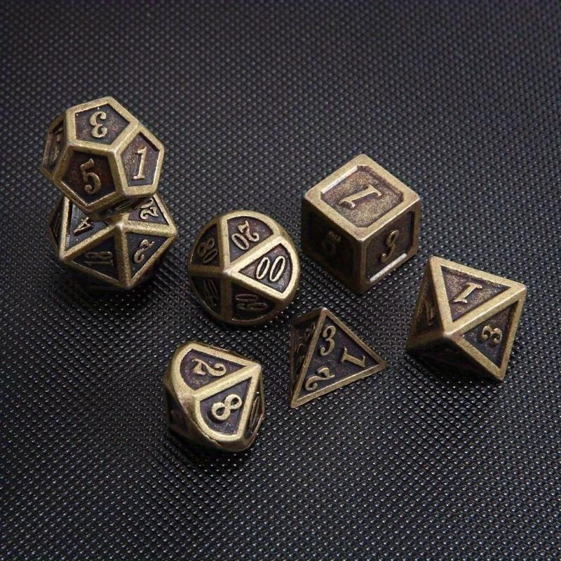 7 Stück Metall Polyedrische Würfel Bronze DND Spielwürfel für RPG Dungeons and Dragons DND RPG MTG D20 D12 D10 D8 D6 D4 Tischspiel