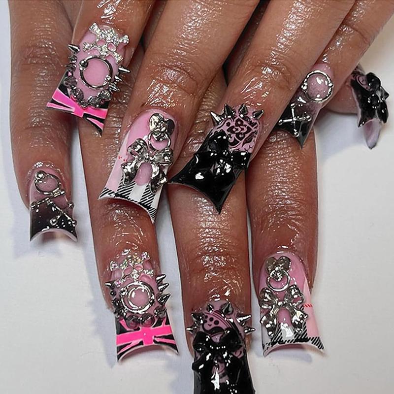 WTEMPO Nail Art Decorations Kit Punk Style Silver Star Planet Cross Designs Nail Art Decor Accessories DIY Craft Making Supplies