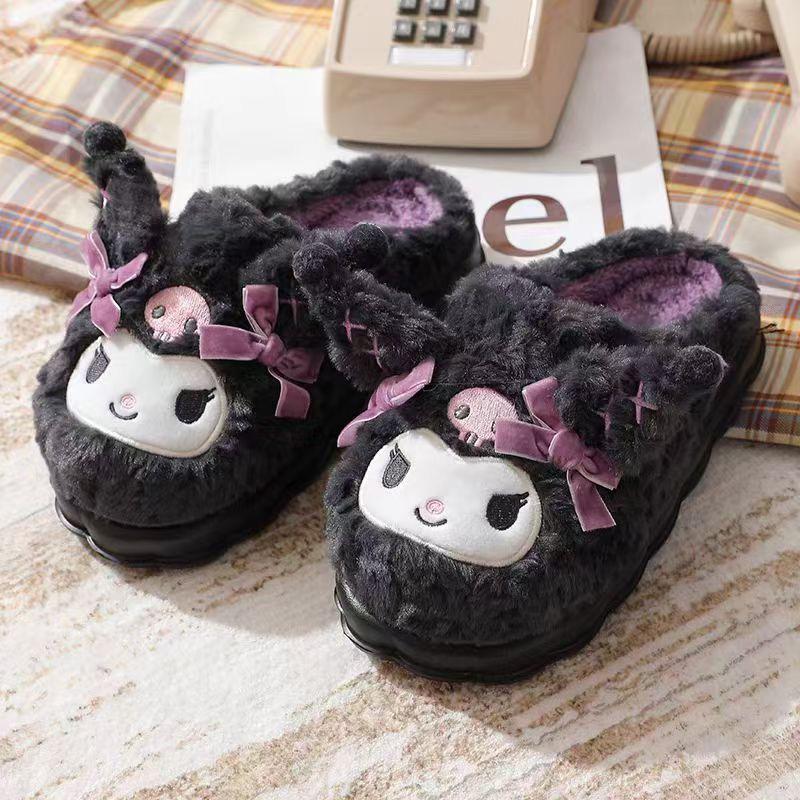 Women's Kuromi Cozy Plush Slippers - Thick Sole, Warm Cotton, Winter Style