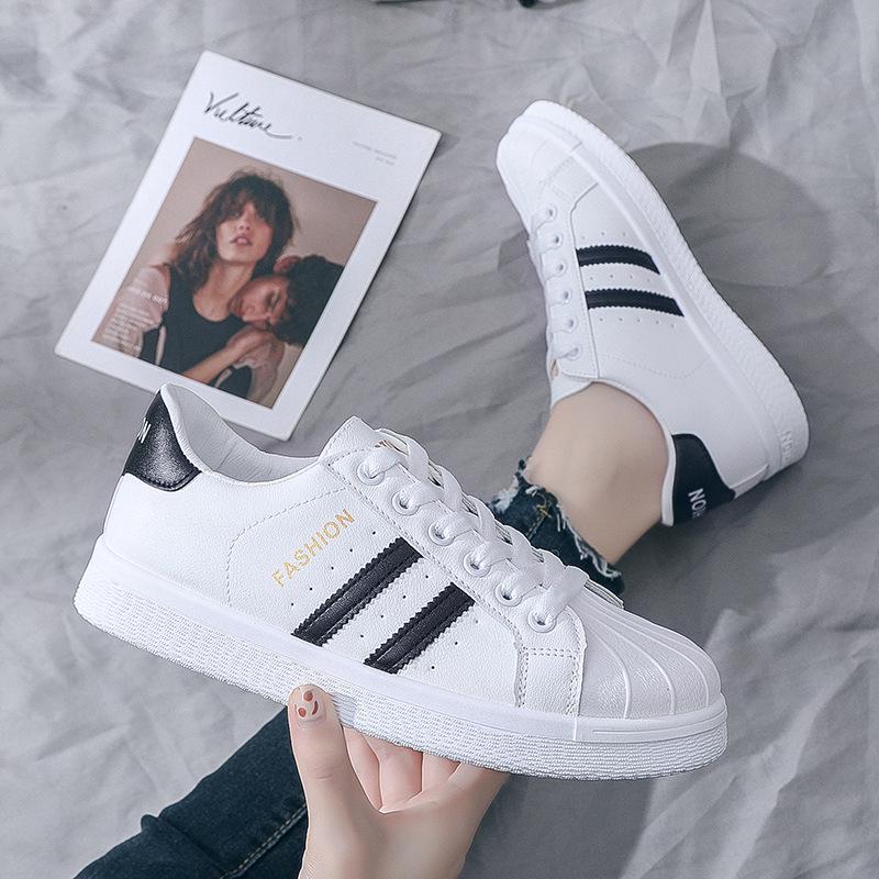2022 Spring & Autumn Women's White Leather Shell Toe Sneakers - Casual All-Match Flats