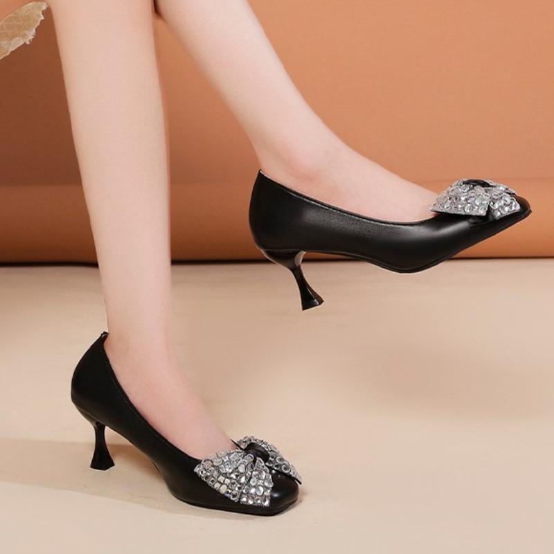 Fashion 2025  High-end  Women's Single Shoes New Selling Shallow Mouth Thin Heels Mary Jane High Heels Square Head Wedding Shoes