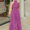 Women's Sleeveless Crew Neck Slimming Print Jumpsuit with Lace-up