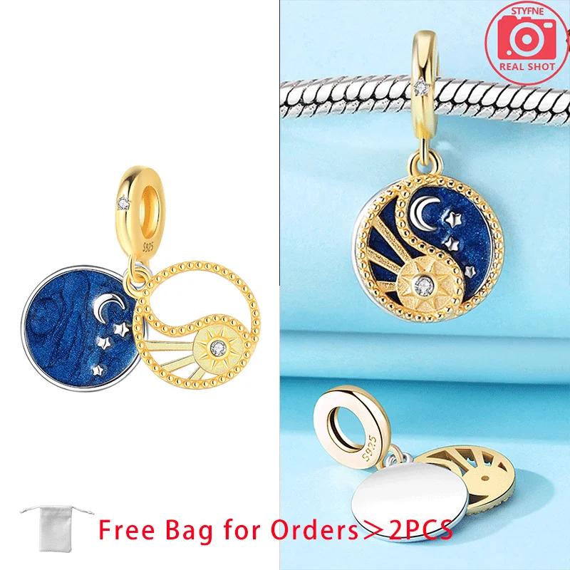 Original Copper Charms Pink Moon Cat Star Heart Love Zircon Beads Pendant Fit Diy Bracelet Necklace Women Jewelry Blue Gift