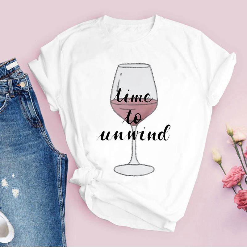 Women Tshirt Cartoon Clothing Cheers Red Wine 90S T Shirt Ladies Graphic Print Tee Tops 90S Short Sleeve Female T-Shirt Clothing