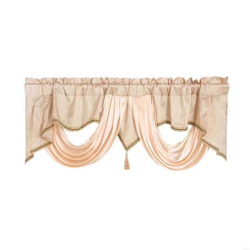

Elegant Waterfall Valance with Tassels Solid Color Wavy Design Window Curtain