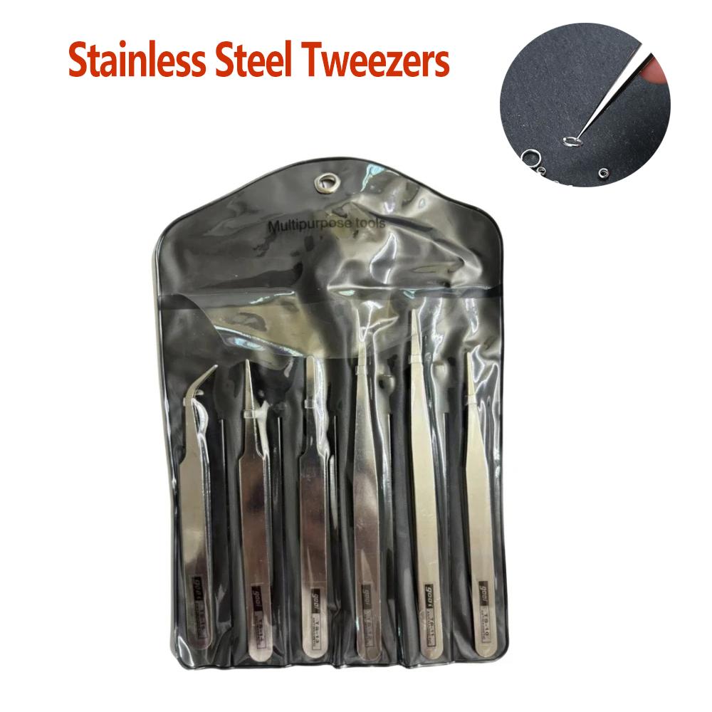 6PCS Precision Tweezers SetAnti Static Stainless Steel Tweezers Repair Tools for Electronics Repair Soldering Craft