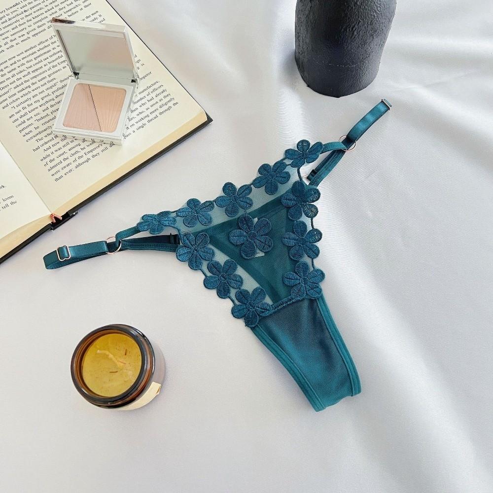 Low Waist Underwear for Women Mesh Hollow Thin Belt Thong Embroidery Floral Panties  Hotel